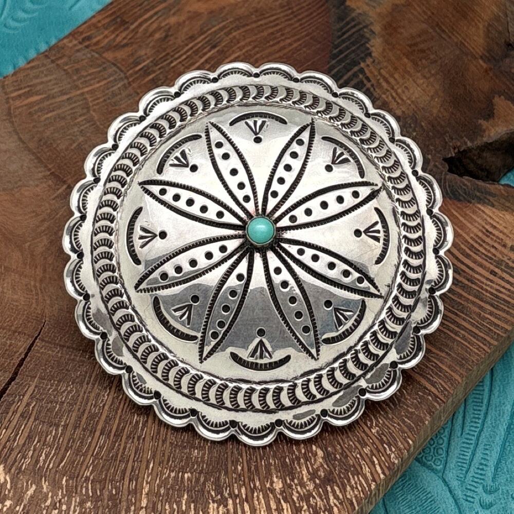 BUFFALO DANCER Sterling Silver & Turquoise Concho Wild Rag Scarf Kerchief Slide